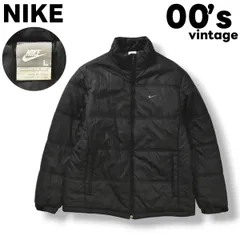 【美品】 00s ナイキ NIKE スウォッシュロゴ 中綿 ナイロン ウィンドジャケット L ブラック メンズ