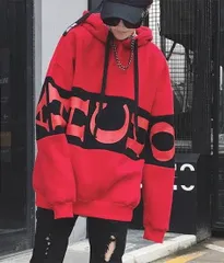 赤黒 ビッグシルエットパーカー メンズ レディース ビッグパーカー 大きめ ロゴ