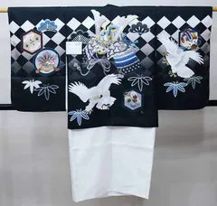 七五三 五歳 男児 羽織・着物・襦袢3点セット 金刺繍 綸子地 黒地 兜 豪華絢爛 L寸 お仕立て無料 祝着 NO39804-2