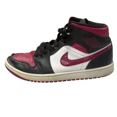 ♪3121 NIKE AIR JORDAN 1 MID BLACK/RED/WHITE スニーカー 554724-066 27.5cm 中古 ナイキ エアジョーダン1 ミッド ブラック/レッド/ホワイト