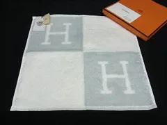 ■新品■未使用■ HERMES エルメス アヴァロン コットン100％ ハンドバッグ フェイスタオル ライトブルー系×オフホワイト系 FI5821
