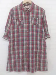 ◇ grn ジーアールエヌ チェック 七分袖 膝丈 シャツ ワンピース レッド ベージュ マルチ レディース P  【1209280003865】