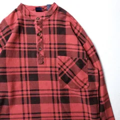 90's ギャップ GAP バンドカラー チェック プルオーバー コットンシャツ 長袖 (M) 赤×黒 スタンドカラー オールド 旧タグ 90年代　アメリカ古着 USED  ビンテージ ヴィンテージ