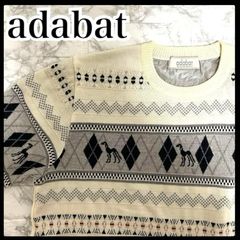 adabatアダバット 襟付きニット 黒×グレー L 刺繍 犬デザイン セーター 
