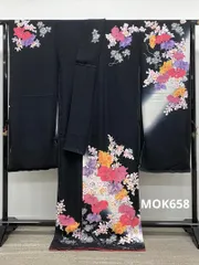 振袖 仮絵羽 銀彩 紋意匠 カトレア 正絹 未仕立て品 八掛付き MOK658