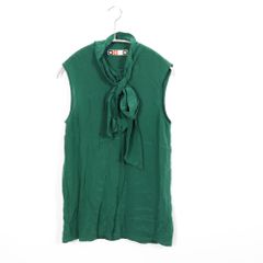 【中古B】MSGM エムエスジーエム 38 M ノースリーブ シャツ ブラウス シルク 比翼仕立て ボタン開閉 緑 中古B 古着