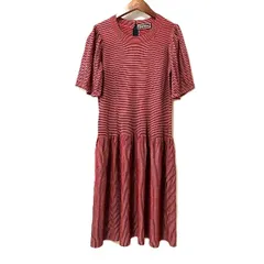 #snc サイトウトヨコ 斉藤都世子 ワンピース 朱色 黒 半袖 ニット ボーダー ストライプ 切替 美品 レディース [966064]のサムネイル