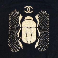 CHANEL 　シャネル　19FW　エジプト　ブラック　ゴールド　ココマーク　スカラベ　ビートル　セーター　ニット　カシミヤ　トップス