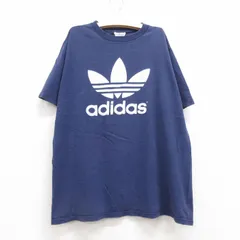 古着 アディダス adidas 半袖 ビンテージ Tシャツ キッズ ボーイズ 子供服 90s ビッグロゴ リーフ トレフォイル コットン クルーネック 紺 