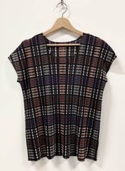 イッセイミヤケ プリーツ トップス 半袖 Tシャツ カットソー チェック M イッセイミヤケ プリーツプリーズ チェック柄 Vネック 半袖 トップス