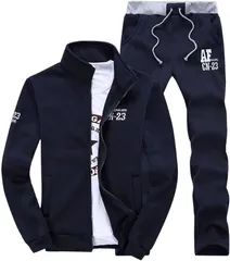 aspersio スエット セットアップ フードなし ストリート ファッションジャージ メンズ スウェット上下 長袖 長ズボン ベーシック ホームウェア 2点セット( ダークネイビー,  S)