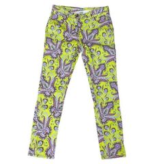 ETRO エトロ パンツ ボトムス デニム ジーンズ 長ズボン 総柄 ペイズリー柄 コットン ポリウレタン イエロー マルチカラー [サイズ 29]