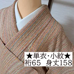 【単衣・小紋 】裄65cm 身丈158cm　正絹　暖色系ストライプ　む01S02a　i2503