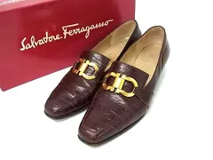 Salvatore Ferragamo フェラガモ ダブルガンチーニ クロコダイル型押しレザー ローファー サイズ 6 (約23.5cm) 靴 ブラウン系 DH8044