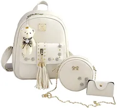 FUPUONE リュックサック ポシェット カードケースが揃った3点セット 4Color( ホワイト)