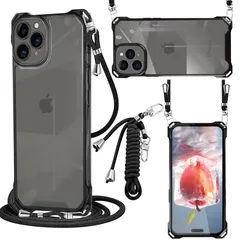【特売】iPhone 15 Pro ケース クリア PC ショルダー 軽量 耐衝撃 カバー アイフォン15 Pro ケース 透明 薄型 軽量 PC背面 + TPUバンパー 二層構造 携帯ケース 首掛け 肩掛け 斜めかけ 縄掛けケース ストラップ付き 1.5M