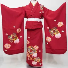 七歳 7歳 7才 七才 女児 着物と長襦袢セット 仕立て上がり 深紅色 刺繍入り半襟縫い付け済み NO41136