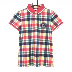 【超美品】23区ゴルフ 半袖ポロシャツ 白×マルチカラー チェック柄 ロゴ刺しゅう レディース 1(M) ゴルフウェア 23区