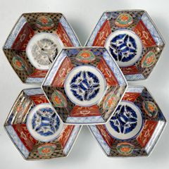 758 錦手　花　古伊万里　伊万里焼　骨董　アンティーク　六角　向付　5客セット