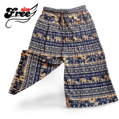 【夏季限定】【象柄ハーフパンツ ブロークンツイル 】【新品】【フリーサイズ】メンズ レディース イージーパンツ ハーフパンツ 七分丈 夏服 半ズボン ルームウェア エスニック ファッション ユニセックス カジュアル 夏 短パン パンツ ブルー 青