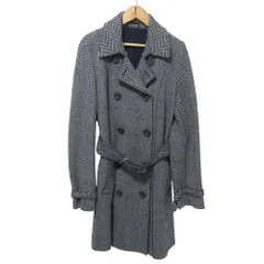 美品 Max Mara Weekend マックスマーラウィークエンド ヘリンボーン ベルテッド ダブルブレスト コート 38 グレー ネイビー レディース 古着 中古 USED