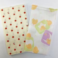 ダブルガーゼ手ぬぐい 2枚セット【りんご クリーム ひよこ ホワイト】和晒しガーゼ おまとめ買いがお得 薄い 汗取り 出産祝い 沐浴 ご旅行にも 新品未使用品 日本製