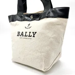 【良品】 BALLY バリー ハンドバッグ ロゴプリント キャンバス レザー 革 エナメル ホワイト 白 ブラック 黒色 ユニセックス 男女兼用 メンズ レディース