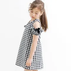 Bee【クーポン利用で20％OFF♪】オフショルダーワンピース◇ギンガムチェック×オフショルダー◇韓国子供服 韓国子ども服 韓国こども服 キッズ 女の子 100 110 120 130 140 150