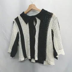 ◇ ⊂ JEANASIS ジーナシス ショート丈 ニット メッシュ 半袖 カーディガン サイズF ブラック ホワイト レディース E  【1410290077115】