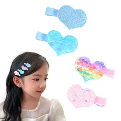 ピンクのかわいいヘアピンハート子どものぬいぐるみ日常誕生日パーティー入学卒業式フォトスパンコール女の子のヘアピンヘアアクセサリー (ピンク+ブルー E)