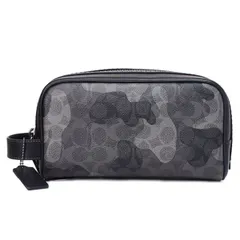 コーチ メンズ バッグ COACH コーティングキャンバス レザー シグネチャー カモフラ 迷彩 ミリタリー ロゴ トラベル キット セカンド クラッチバッグ グレーマルチ CX879