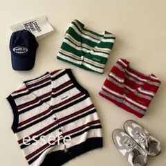 ニットベスト レディース ニットカーディガン ベストカーディガン ストライプベスト Vネック ノースリーブ  学院風 ゆったり スリムに見える