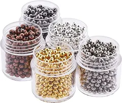 PandaHall Elite 約270個/箱 5箱/セット 3mm メタル ビーズ 丸玉 ラウンド 大穴 金属 パーツ ジュエリー DIY用 手芸用品 クラフト用品 ハンドメイド 手作り素材 5色