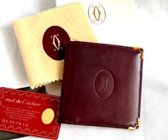 箱 ギャランティカード付き Cartier バーガンディ 二つ折り財布 カルティエ ボルドー