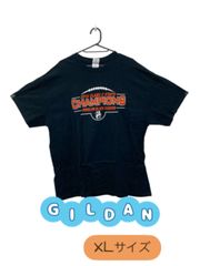 GILDAN　半袖Tシャツ　WINSLOW BLACK RAIDERS　フットボールチーム　戦歴　オレンジプリント　ブラック　U-398