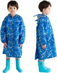 キャプテンＫ レインコート キッズ 雨具 レインウェア カッパ ランドセル対応 男の子 女の子 子供 ベビー 通園 通学 撥水 軽量 収納バッグ付き ポンチョ( ブルー・スター,  130)