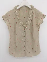 ◇ CROLLA かわいい ドット イチゴ柄 フリル 半袖 シャツ ブラウス サイズ38 ベージュ レッド系 マルチ レディース P  【1307150019784】のサムネイル