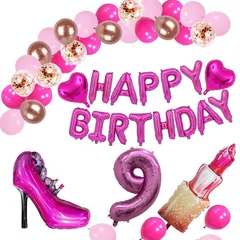 【新品】 誕生日 バルーン 風船 セット 9歳 女の子 誕生日 飾り付け セット バースデー ピンク系バルーン パーティ 飾り ハッピーバースデー 装飾 1