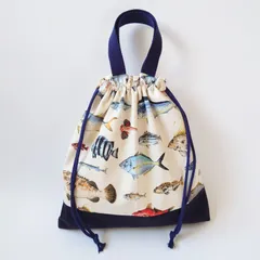 ハンドメイド リバーシブル 魚 × 星 体操着入れ お着替え袋 巾着バッグ 体操着袋 体操服袋 着替え袋 体操服入れ 着替え入れ 体操服バック 体操服バッグ 体操着バッグ 体操着バック 入学 入園 スター 男の子 水族館 海の魚 フィッシュ