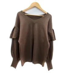 アズールバイマウジー AZUL by moussy ニット カットソー Vネック 長袖 フリル S 茶色 ブラウン /HO31 ■MO