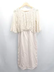 ◇ ⊂ Lace Ladies レースレディース レース 七分袖 ひざ下丈 ワンピース サイズS ベージュ レディース E  【1504240010380】