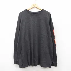 XL/古着 カーハート 長袖 Tシャツ メンズ ビッグロゴ 大きいサイズ ロング丈 クルーネック 濃グレー 霜降り 25jul22 中古
