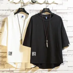 Tシャツ メンズ 夏服 無地 切り替え アメカジ 七分袖Tシャツ tシャツ トップス カットソー 五分袖 半袖メンズファッション おしゃれ 白 黒#apaap19389