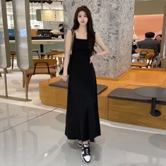 新品 未使用 2026新作 夏 ワンピース ロング ブラック キャミワンピース 秋 無地 Aライン マキシ丈 涼しい 韓国風 おしゃれ 体型カバー カジュアル デート 旅行 リゾート 海辺 清楚系 結婚式 二次会 発表会 演奏会 パーティー 高級感 上品