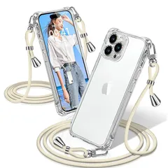 iPhone 12 Pro ケース クリア ショルダー 耐衝撃 iPhone12Pro スマホケース 透明 織りストラップ付き 肩がけ 首掛け 紐付き アイフォン12Pro カバー 縄掛け シングルショルダーロープ 斜めがけ 調節可能なショルダー クロスボ 0