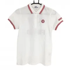 【新品】ジャックバニー 半袖ポロシャツ 白×レッド ロゴワッペン バックプリント レディース 2(L) ゴルフウェア Jack Bunny