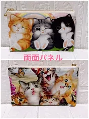 フラットポーチ　マルチポーチ　ファスナーポーチ　ハンドメイド　猫柄