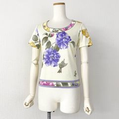 58e11 《美品》 LEONARD レオナール 美しい花柄プリント 半袖Tシャツ カットソー トップス サイズM マルチカラー コットン100％ レディース 日本製