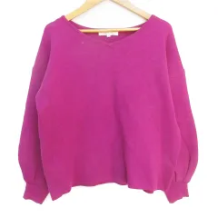 グローブ grove ニット カットソー 長袖 Vネック 無地 M マゼンタ ピンク /FF19 ■MO