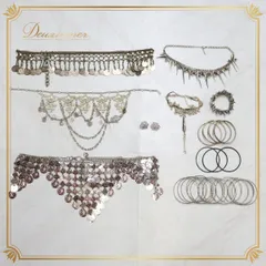 【ベリーダンス衣装 小物 まとめ売り】全10点 セット ブレスレット ネックレス ピアス アクセサリー 発表会 民族舞踊 飾り レディース 女性用 エレガント ゴージャス かわいい 綺麗 きれいめ ダンス ダンス小物 ゴールド ピンク ブラック シルバー 映え